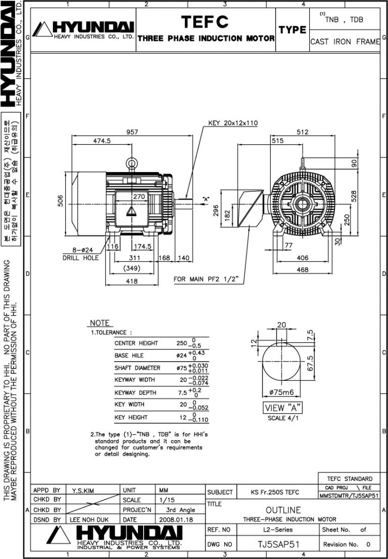 250S B3 4P용 전동기(HORIZONTAL MOTOR)